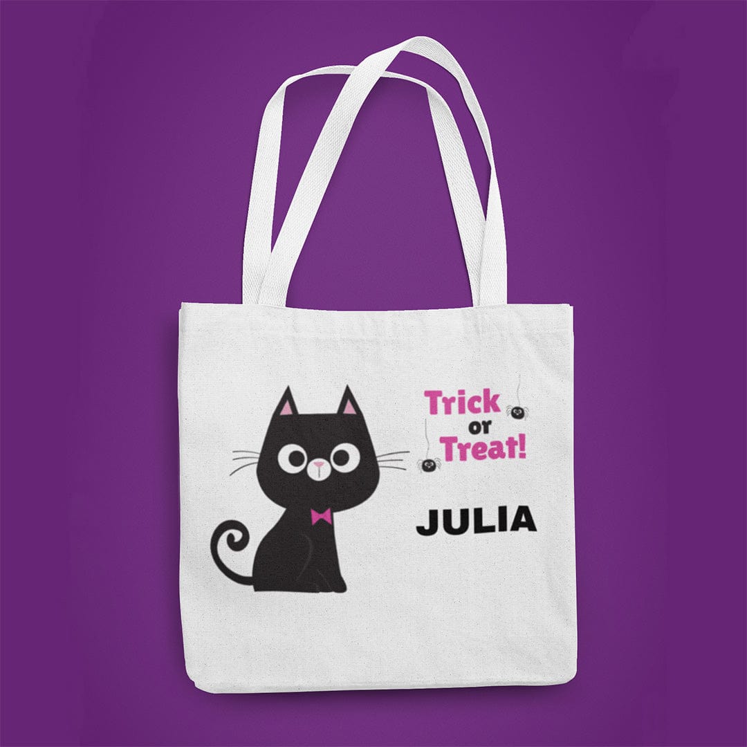 Black Cat Halloween Trick or Treat Tote Bag